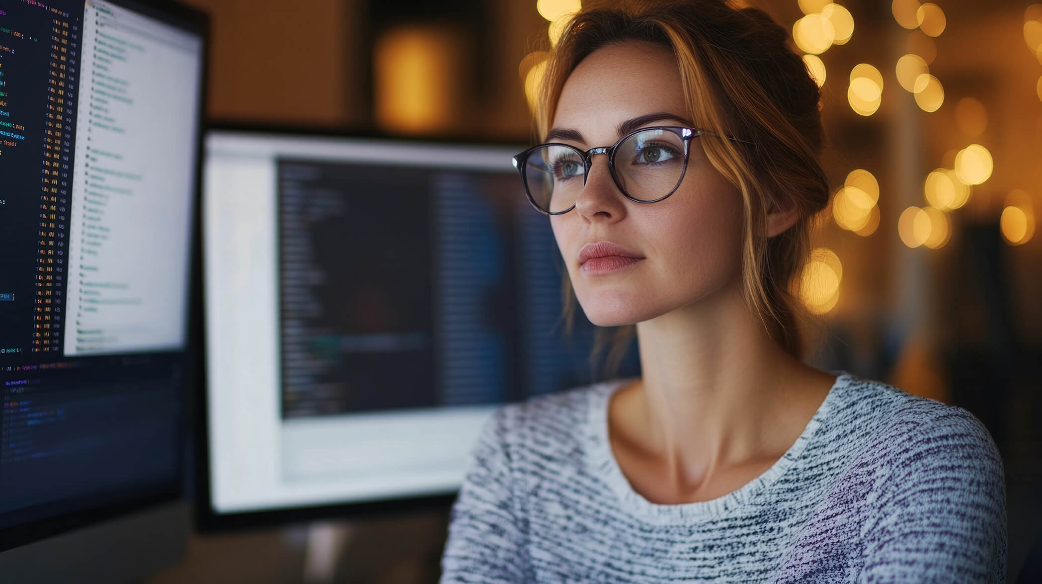 Bild: Frau mit Brille vor einem Computer